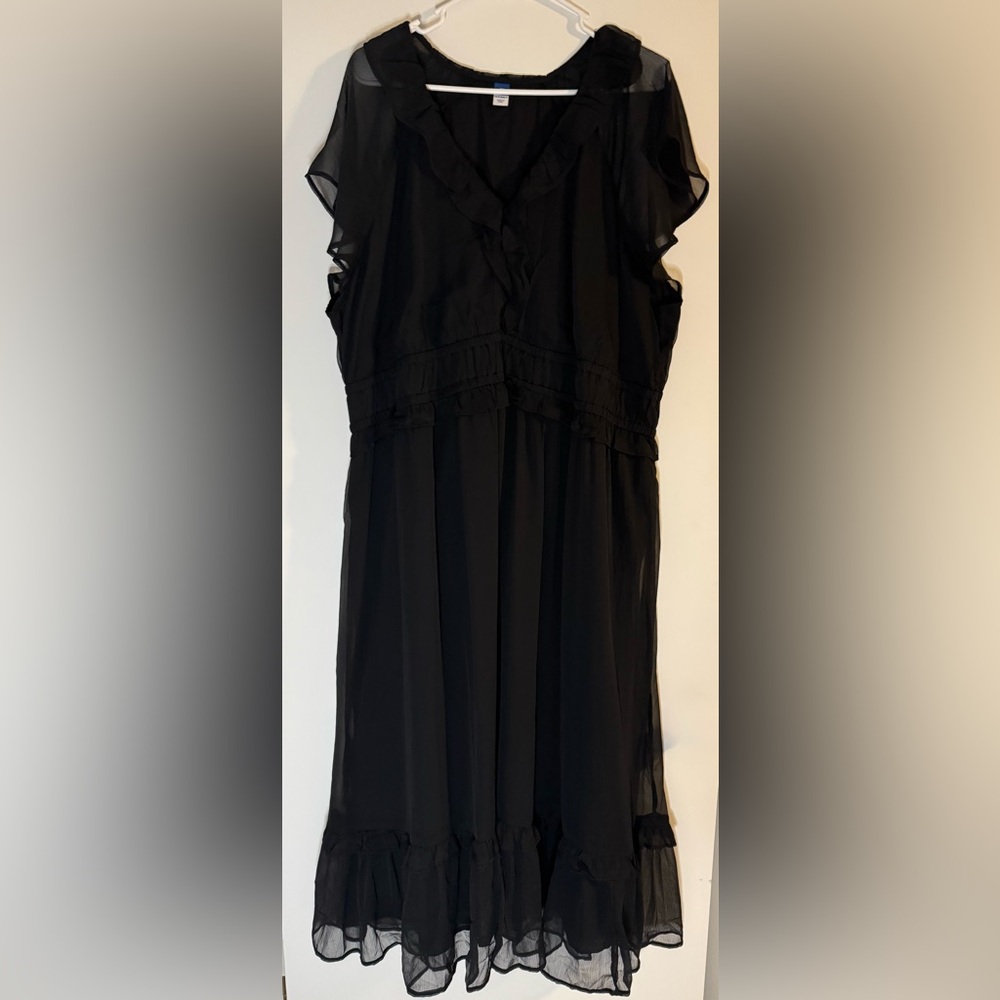 Old Navy Black Midi Dress with Ruffle Details